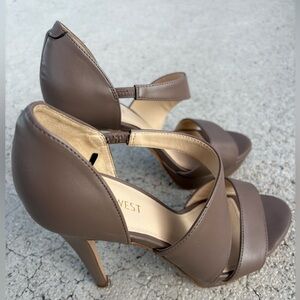 Nine West Brown Leather Cross-Strap High Heels